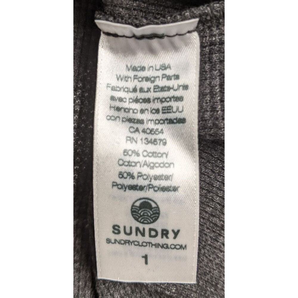 SUNDRY Charcoal Waffle Knit Graphic Long Sleeve Top  "Take it Easy" 1 or Small - Picture 9 of 10